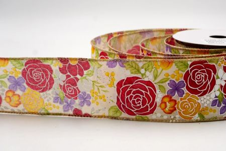 Κορδέλα με χακί-κόκκινο τριαντάφυλλο και μικτά λουλούδια_KW0056GC-13-183