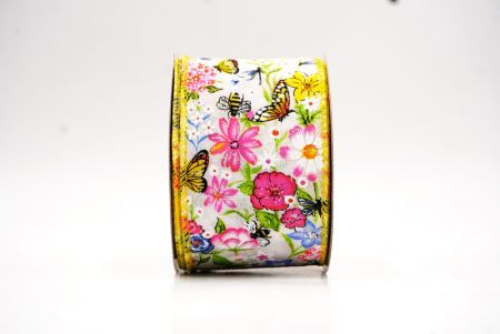 Cinta de alambre de primavera con mariposas coloridas y flores silvestres en blanco y amarillo_KW0057GC-1-6