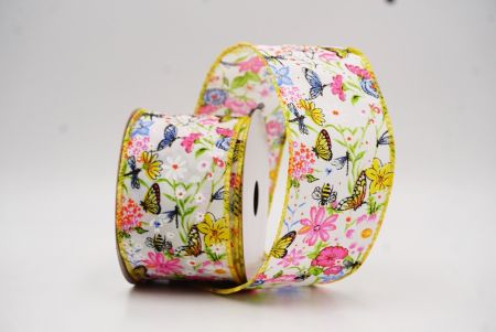Cinta de alambre de primavera con mariposas coloridas y flores silvestres en blanco y amarillo_KW0057GC-1-6