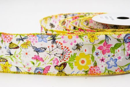 Cinta de alambre de primavera con mariposas coloridas y flores silvestres en blanco y amarillo_KW0057GC-1-6