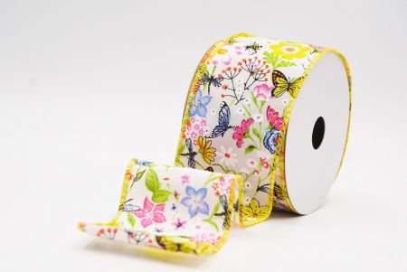 Cinta de alambre de primavera con mariposas coloridas y flores silvestres en blanco y amarillo_KW0057GC-1-6