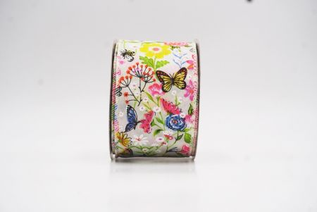 Cinta de alambre de primavera con mariposas coloridas y flores silvestres en color crema_KW0057GC-2-2