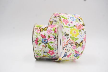 Cinta de alambre de primavera con mariposas coloridas y flores silvestres en color crema_KW0057GC-2-2