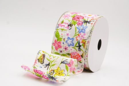 Cinta de alambre de primavera con mariposas coloridas y flores silvestres en color crema_KW0057GC-2-2