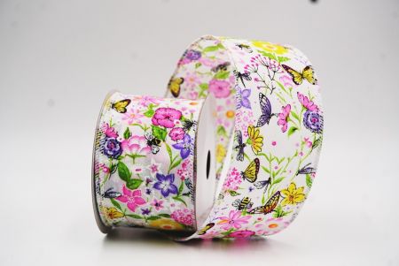 Cinta de alambre de primavera con mariposas coloridas y flores silvestres en blanco_KW0058GC-1-1