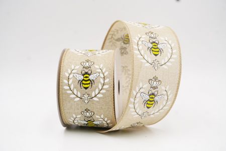 Ανοιχτό Καφέ Μέλισσα & Λουλουδάτος Κήπος Άνοιξης Σατέν Κορδέλα_KW0070GC-13-183