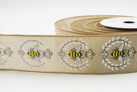 Ανοιχτό Καφέ Μέλισσα & Λουλουδάτος Κήπος Άνοιξης Σατέν Κορδέλα_KW0070GC-13-183