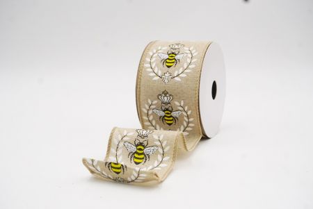 Ανοιχτό Καφέ Μέλισσα & Λουλουδάτος Κήπος Άνοιξης Σατέν Κορδέλα_KW0070GC-13-183