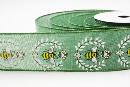 Πράσινη Μέλισσα & Λουλουδάτος Κήπος Άνοιξης Σατέν Κορδέλα_KW0070GC-3-222