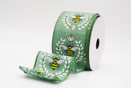 Πράσινη Μέλισσα & Λουλουδάτος Κήπος Άνοιξης Σατέν Κορδέλα_KW0070GC-3-222