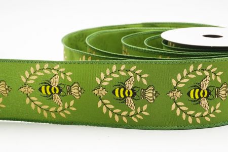 Ανοιχτό Πράσινο Μέλισσα & Λουλουδάτος Κήπος Άνοιξης Σατέν Κορδέλα_KW0071GC-3-222