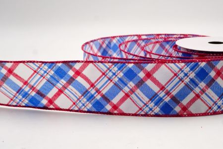 Λευκή/Κόκκινη/Μπλε_Γιορτινή Λαμπερή Ταρτάν Κορδέλα_KW0073GC-1-7