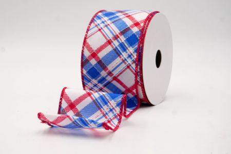 Λευκή/Κόκκινη/Μπλε_Γιορτινή Λαμπερή Ταρτάν Κορδέλα_KW0073GC-1-7