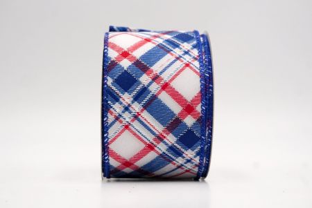 Λευκή/Κόκκινη/Ναυτικό Μπλε_Γιορτινή Λαμπερή Ταρτάν Κορδέλα_KW0073GC-4-151