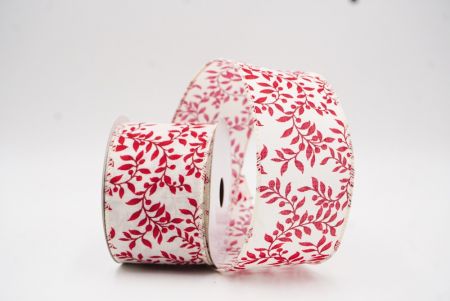 Κρέμα με κόκκινη vintage φυτική κορδέλα με εκτύπωση φύλλων_KW0077GC-2-2