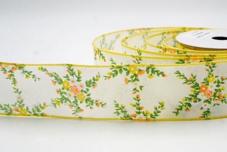 Κρέμα/Κίτρινη_Λουλούδι και Κλαδί Κορδέλα_KW0078GC-2-6