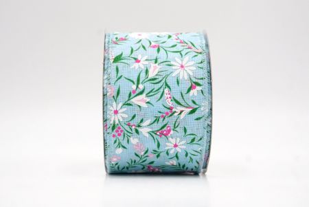 Μωβ μπλε_Κορδέλα με εκτύπωση από μαργαρίτες και φύλλα της άνοιξης_KW0080GC-12-12