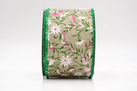Χακί/Πράσινο_Κορδέλα με εκτύπωση από μαργαρίτες και φύλλα της άνοιξης_KW0080GC-13-49