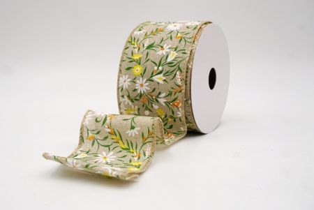 Καφέ_Ανοιξιάτικη Μαργαρίτα και Φύλλο Εκτύπωση Σατέν Ρίγα_KW0081GC-13-183