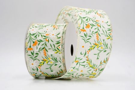 Κρέμα_Κορδέλα με εκτύπωση από μαργαρίτες και φύλλα της άνοιξης_KW0081GC-2-2