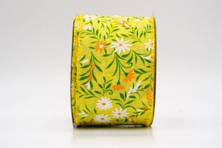 Κίτρινο_Κορδέλα με εκτύπωση από μαργαρίτες και φύλλα της άνοιξης_KW0081GC-6-6