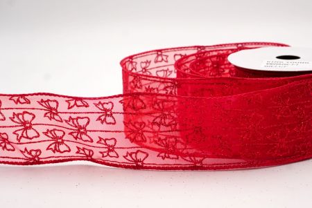 Κόκκινη Διαφανής_Γυαλιστερή Κορδέλα με Σχέδιο Bow Stripe_KW0082GC-7-7