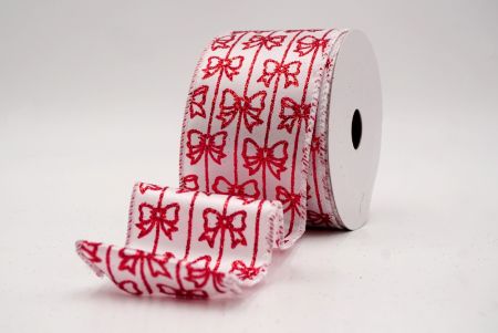 Λευκή/Κόκκινη_Γυαλιστερή Κορδέλα με Σχέδιο Bow Stripe_KW0083GC-1-1