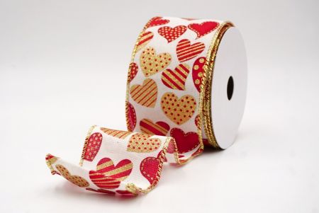 Κρεμ_Πουά και Ριγέ Καρδιά Κορδέλα με Σύρμα_KW0086G-2