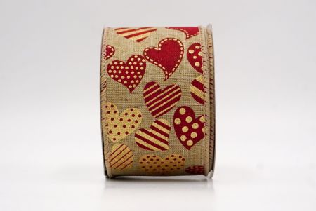 Χακί_Πουά και Ριγέ Καρδιά Κορδέλα με Σύρμα_KW0086GC-13-183