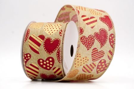 Χακί_Πουά και Ριγέ Καρδιά Κορδέλα με Σύρμα_KW0086GC-13-183