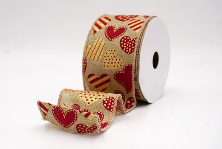 Χακί_Πουά και Ριγέ Καρδιά Κορδέλα με Σύρμα_KW0086GC-13-183