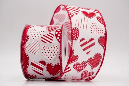 Λευκή/Κόκκινη_Πουά και Ριγέ Καρδιά Κορδέλα με Σύρμα_KW0087GC-1-7