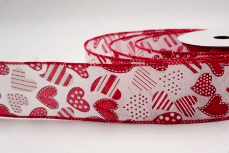 Λευκή/Κόκκινη_Πουά και Ριγέ Καρδιά Κορδέλα με Σύρμα_KW0087GC-1-7