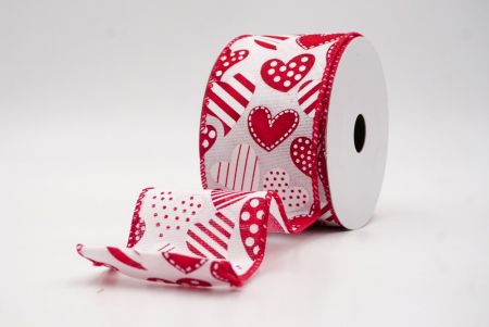 Λευκή/Κόκκινη_Πουά και Ριγέ Καρδιά Κορδέλα με Σύρμα_KW0087GC-1-7