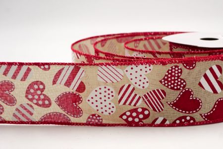 Χακί/Κόκκινη_Πουά και Ριγέ Καρδιά Κορδέλα με Σύρμα_KW0087GC-13-7