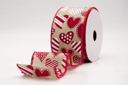 Χακί/Κόκκινη_Πουά και Ριγέ Καρδιά Κορδέλα με Σύρμα_KW0087GC-13-7