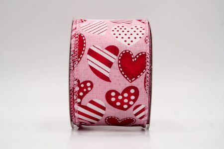 Ροζ_Πουά και Ριγέ Καρδιά Κορδέλα με Σύρμα_KW0087GC-5-5