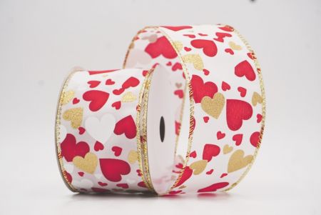 Λευκή Ρομαντική Κόκκινη & Χρυσή Καρδιά Βαλεντίνου Σατέν Ράψιμο_KW0088G-1G