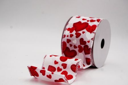 Λευκή Ρομαντική Κόκκινη & Χρυσή Καρδιά Βαλεντίνου Σατέν Ράψιμο_KW0089GC-1-1