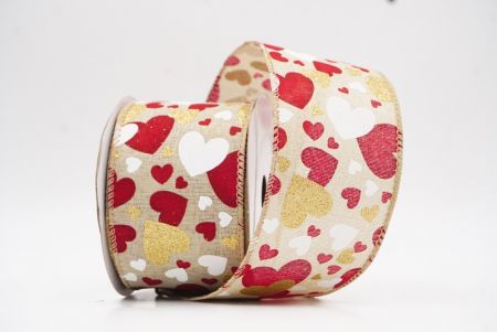 Ανοιχτό Καφέ Ρομαντική Κόκκινη & Χρυσή Καρδιά Βαλεντίνου Σατέν Ράψιμο_KW0089GC-13-183