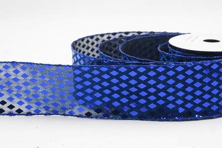 Nastro Glitter Metallico Blu Reale con Motivo a Diamante_KW0242GC-4-151