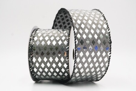Nastro Glitter Metallico Argento con Motivo a Diamante_KW0242GC-53-53