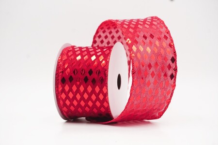 Nastro Glitter Metallico Rosso con Motivo a Diamante_KW0242GC-7-7