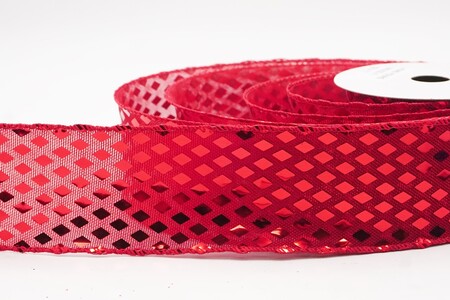 Nastro Glitter Metallico Rosso con Motivo a Diamante_KW0242GC-7-7