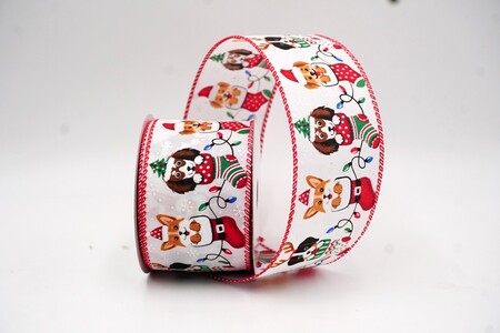 Nastro di Natale per cani carini bianco-rosso con filo_KW0249GC-1-7