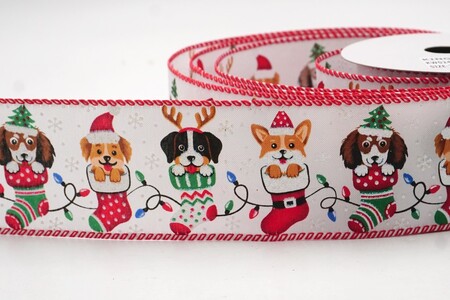 Nastro di Natale per cani carini bianco-rosso con filo_KW0249GC-1-7