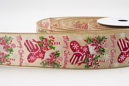 Nastro stampato con calza di Natale marrone chiaro_KW0254GC-13-183