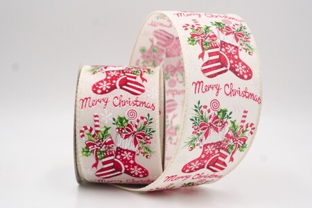 Nastro stampato con calza di Natale crema_KW0254GC-2-2