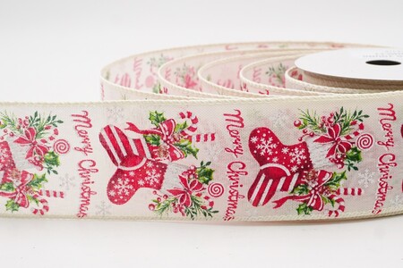 Nastro stampato con calza di Natale crema_KW0254GC-2-2