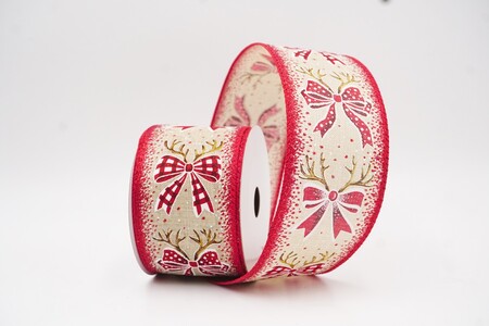Nastro Natalizio Elegante con Fiocco di Renna Marrone Chiaro - Rosso_KW0255GC-13-7